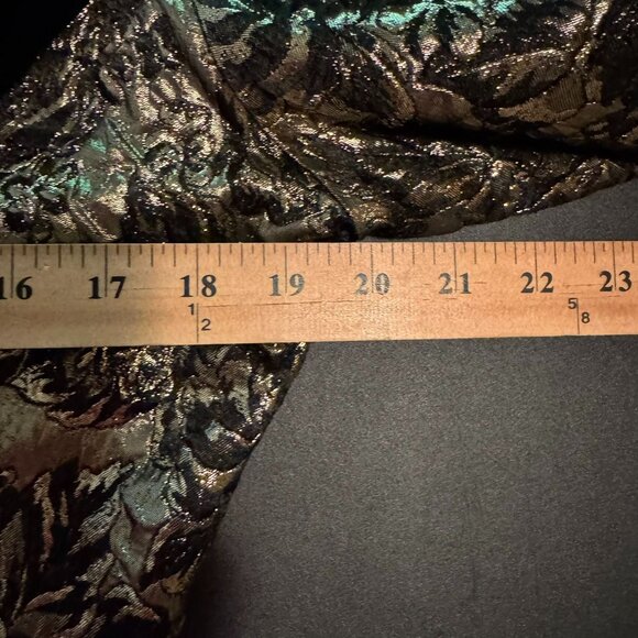 Vintage 80s Black & Gold Metallic Brocade Puff Sleeved Velvet-Trim Blazer - Picture 4 of 6